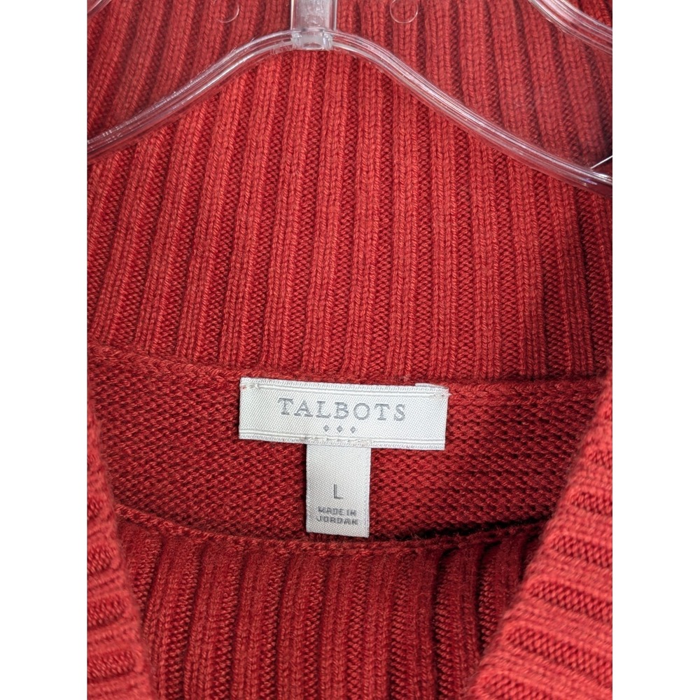 Talbots Women's Knit Turtleneck Top Large Sweater Red/Orange Cotton Blend Cozy - Picture 4 of 13